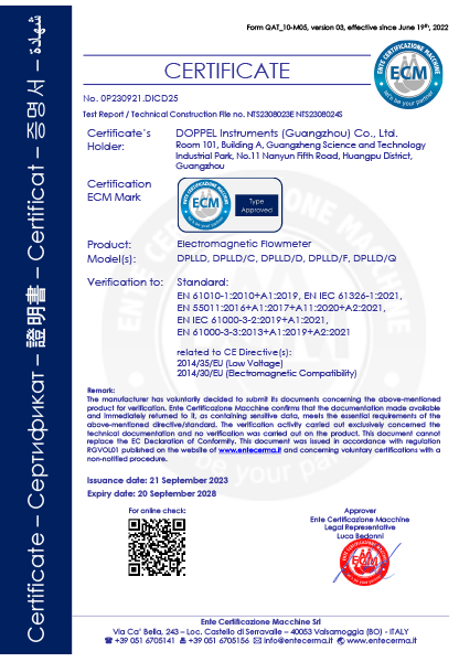 Electromagnetic Flowmeter CE Certificate